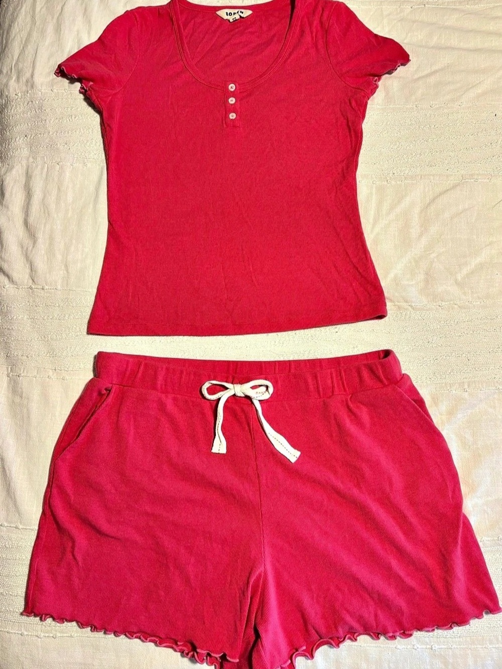 Boden Pink Ribbed Short Sleeve Lounge Pajamas Set